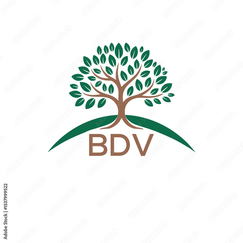 Obraz premium Eco Tree Logo with BDV Text – Green Nature Concept Emblem Design. BDV Letter Logo. 