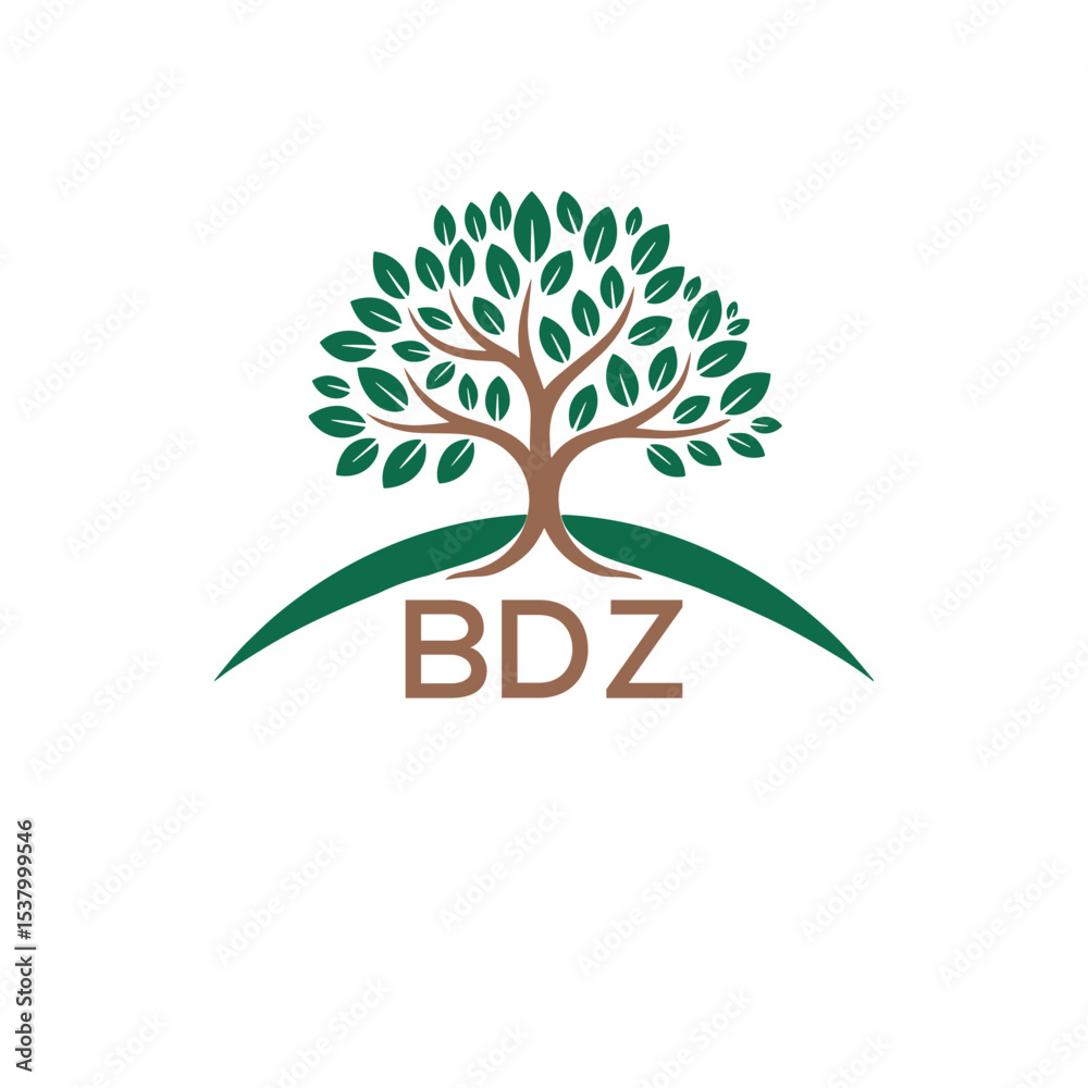 Obraz premium Eco Tree Logo with BDZ Text – Green Nature Concept Emblem Design. BDZ Letter Logo. 
