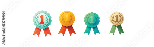 Four First Place Award Medals with Ribbons