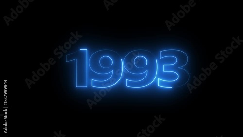 1993neon line text. Abstract 1993 neon text animation, Glowing neon number text background 4k video animation . important year, important date 1993.