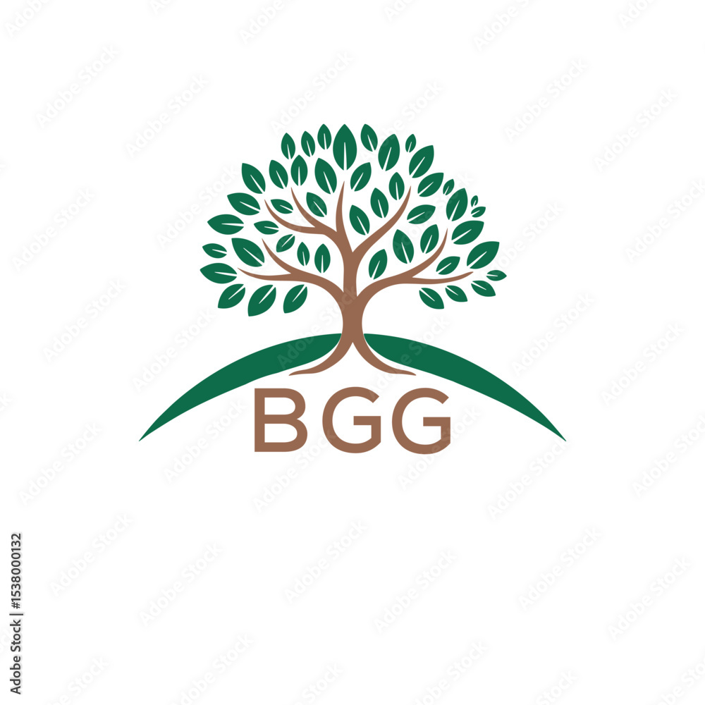 Obraz premium Eco Tree Logo with BGG Text – Green Nature Concept Emblem Design. BGG Letter Logo. 