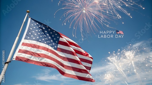 Labor Day Celebration with American Flag and Fireworks