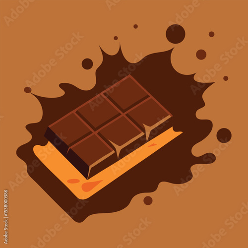 Delicious Dark Chocolate Bar Rich Cocoa Sweet Confection Dessert Vector Illustration