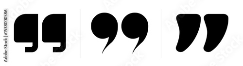 Testimonial template, Quotation mark and symbol, speech punctuation, excerpt commas, double comma. Remark button , Quote, Review, Feedback, rate us, commas on white background, testimonial icon set