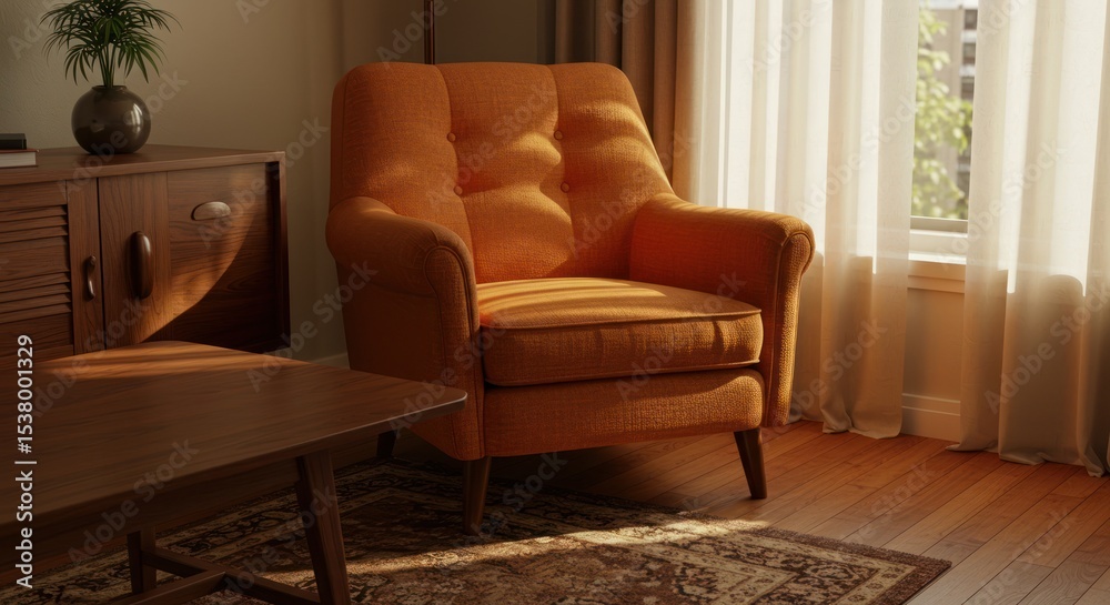 Fototapeta premium Comfortable upholstered armchair in a roomy interior