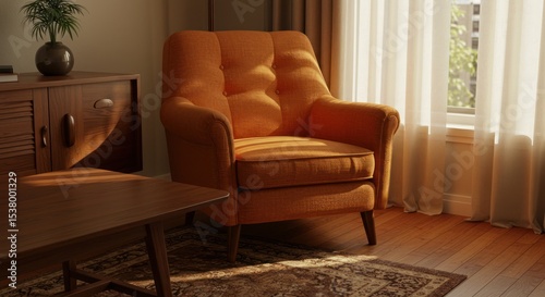 Comfortable upholstered armchair in a roomy interior