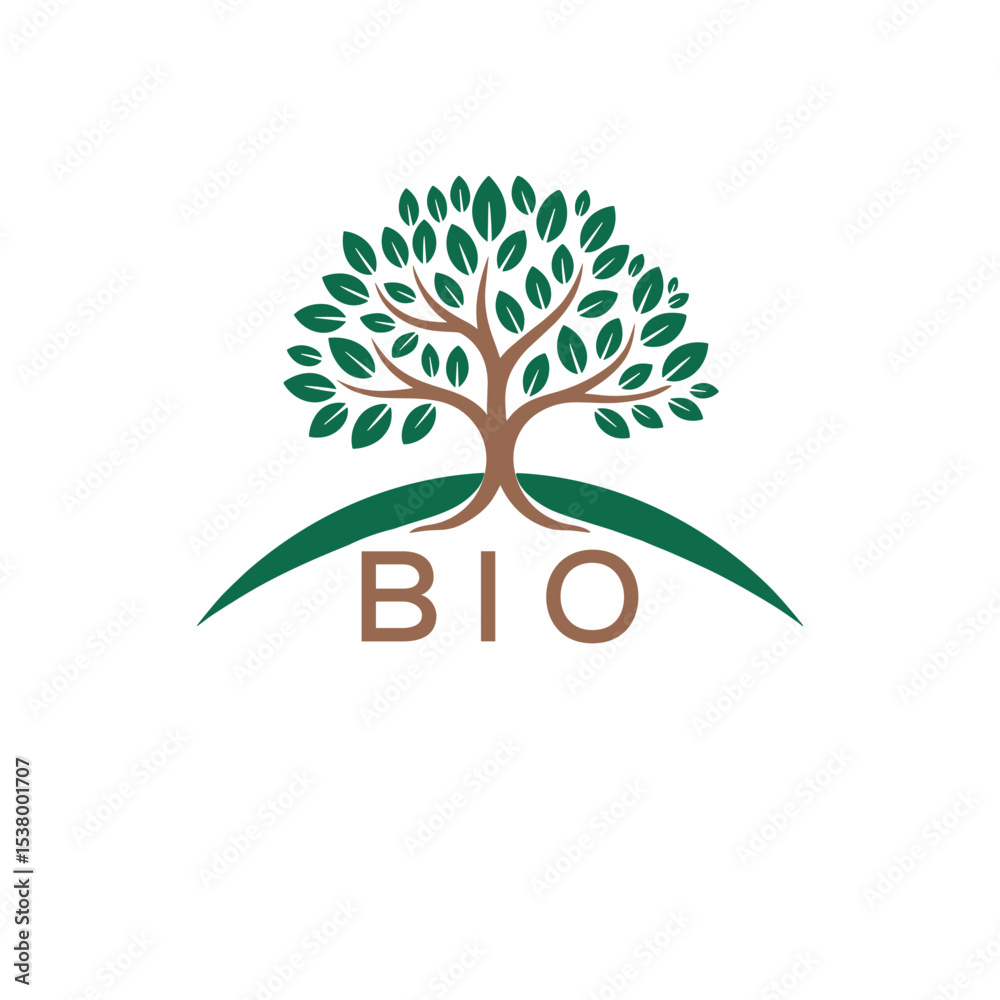 Obraz premium Eco Tree Logo with BIO Text – Green Nature Concept Emblem Design. BIO Letter Logo. 