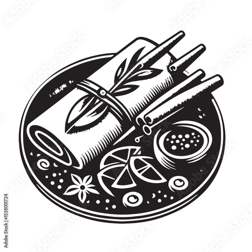 Black Masala Dosa Silhouette Vector, High Quality Illustration on White Background