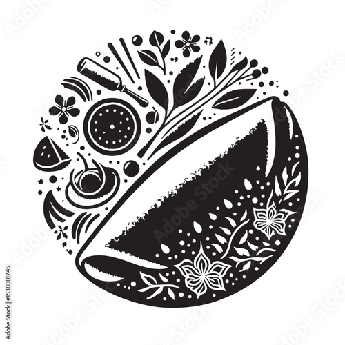 Black Masala Dosa Silhouette Vector, High Quality Illustration on White Background