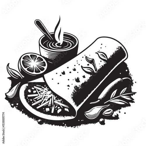 Black Masala Dosa Silhouette Vector, High Quality Illustration on White Background