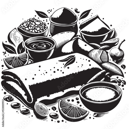 Black Masala Dosa Silhouette Vector, High Quality Illustration on White Background