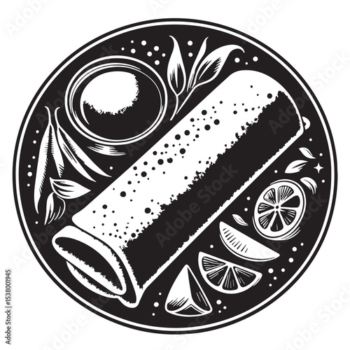 Black Masala Dosa Silhouette Vector, High Quality Illustration on White Background