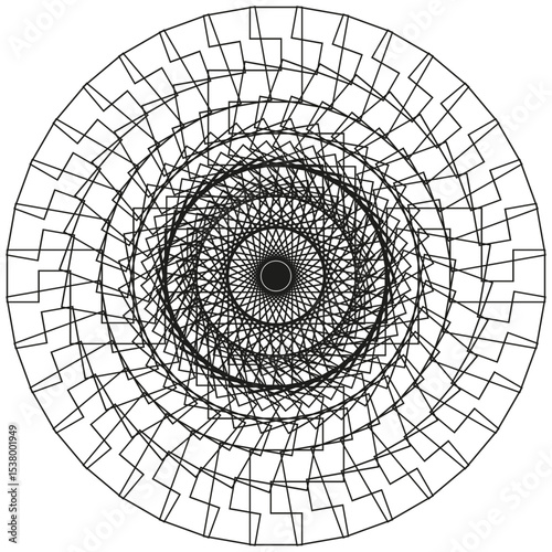 Circular mesh pattern. Abstract concentric lines. Round symmetry shape. Vector grid form.