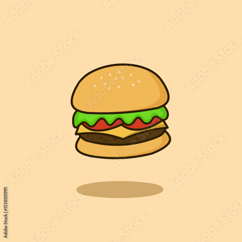 Delicious Vector Illustration of an Original Juicy Cheeseburger With Melted Cheese, Fresh Lettuce, and Sesame Bun – Perfect For Food Designs and Menus.