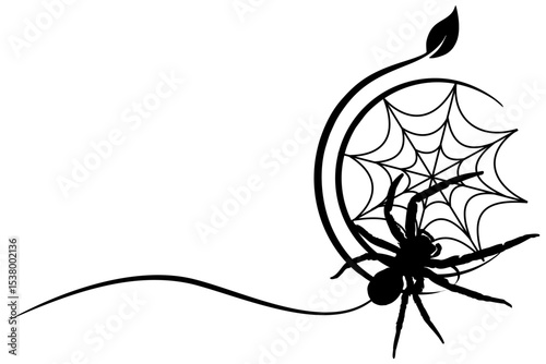 silhouette of spider and web on tree branch