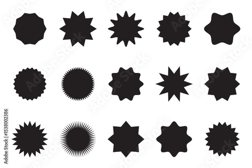 Star round sticker tag icon shape pack. Circle starburst label shape for promo, sale, price offer badge sticker. Round tag shape vector icon. Sale, promo label color design. Vector illustration