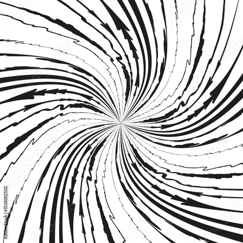 Swirl black lines. Vortex twist pattern. Hypnotic spiral movement. Vector flow design.