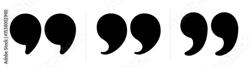 Testimonial template, Quotation mark and symbol, speech punctuation, excerpt commas, double comma. Remark button , Quote, Review, Feedback, rate us, commas on white background, testimonial icon set