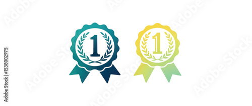 First Place Award Badges, Teal and Yellow Ribbons