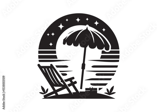 Beach chair and umbrella Silhouette Vector