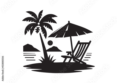 Beach chair and umbrella Silhouette Vector