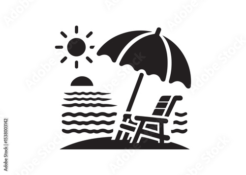 Beach chair and umbrella Silhouette Vector