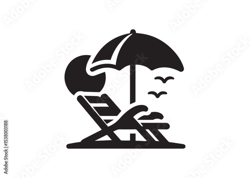Beach chair and umbrella Silhouette Vector