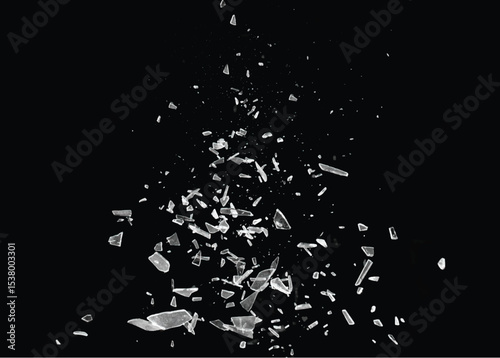 Broken glass on the black background. Isolated realistic cracked glass effect	