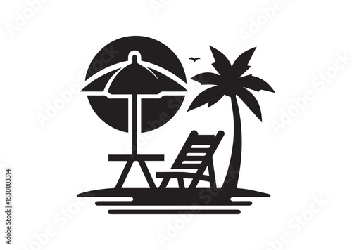Beach chair and umbrella Silhouette Vector