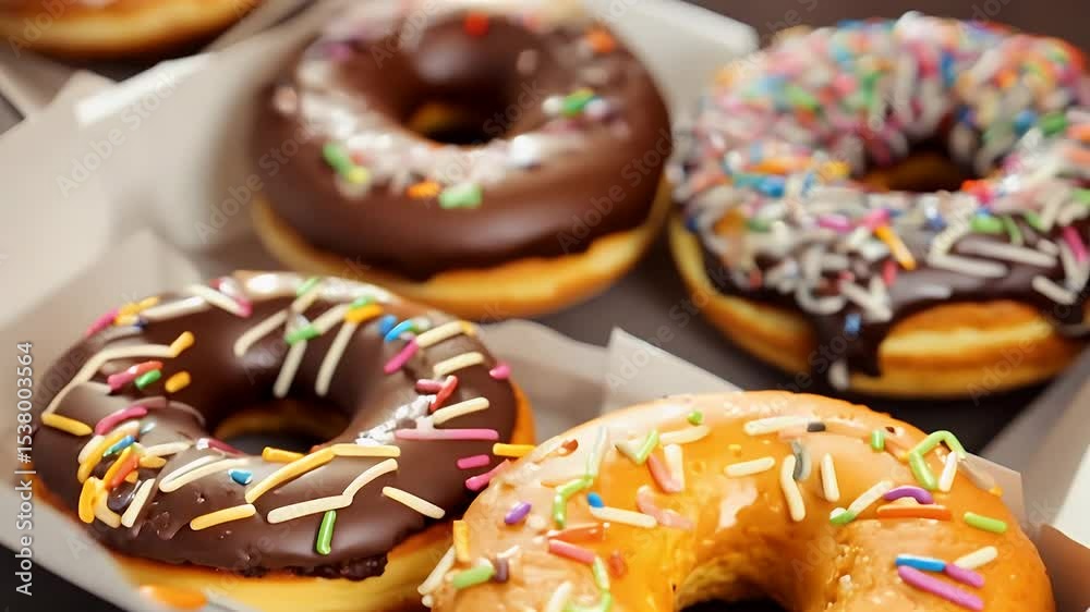 ultra HD close up zoom box filled deliciously frosted donuts including ...