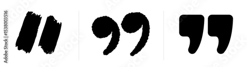 Testimonial template, Quotation mark and symbol, speech punctuation, excerpt commas, double comma. Remark button , Quote, Review, Feedback, rate us, commas on white background, testimonial icon set