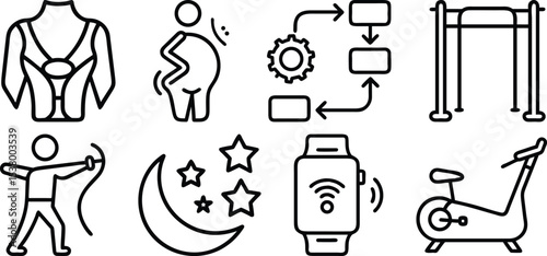 vector illustration of Posture corrector device, processes, on white background