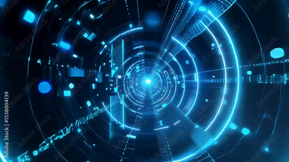 visually stunning animation high speed journey video of neon lit tunnel featuring intricate blue technology inspired lines dynamic camera movement