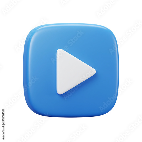Glossy 3D Play Button Icon with White Triangle