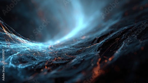 Abstract digital design showcasing glowing blue and orange waves in a dark environment