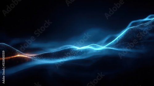 Abstract digital waves of light flowing smoothly in dark space