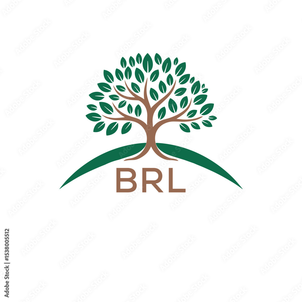 Obraz premium Eco Tree Logo with BRL Text – Green Nature Concept Emblem Design. BRL Letter Logo.