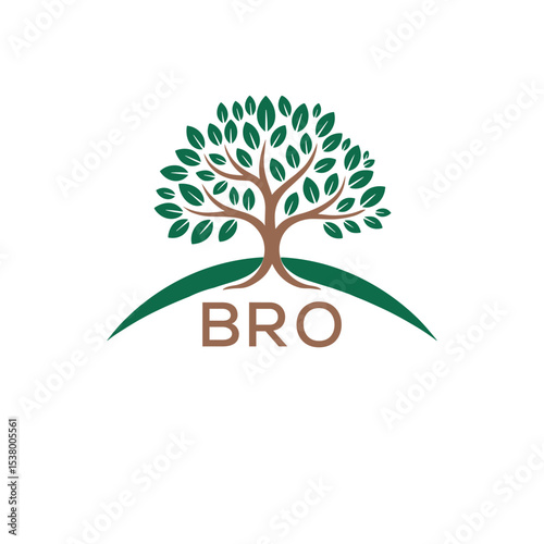 Eco Tree Logo with BRO Text – Green Nature Concept Emblem Design. BRO Letter Logo.
