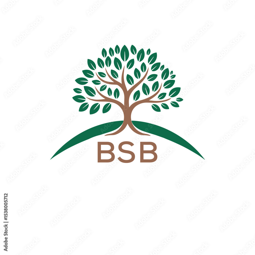 Obraz premium Eco Tree Logo with BSB Text – Green Nature Concept Emblem Design. BSB Letter Logo. 