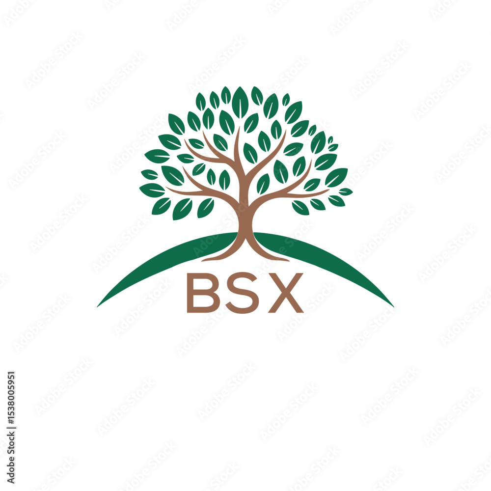 Obraz premium Eco Tree Logo with BSX Text – Green Nature Concept Emblem Design. BSX Letter Logo. 