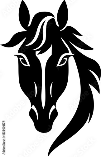 Majestic Horse Black and White Vector. Wild Horse Silhouette SVG. Monochrome Equestrian Stencil. Horse Vector