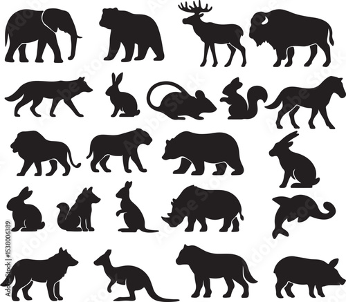 A 2D vector pack of twenty solid black silhouettes showcasing various machines, mechanical parts, industrial equipment, and technical objects. Designed for use in industrial, mechanical, or engineerin