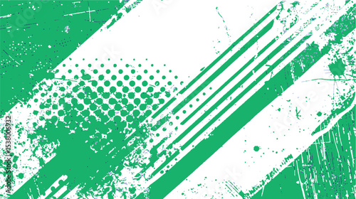 Green and white abstract background with brushstroke and   green grunge texture background with halftone 