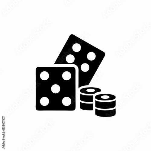 Black and White Game Night Dice and Chips Illustration for Board Games Casino Fun and Risk Taking Vector