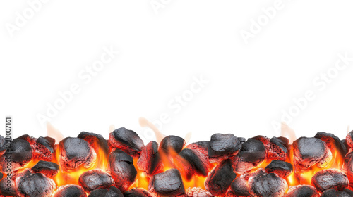 Burning Charcoal Embers Glowing with Intense Red and Orange Flames on a Dark Background