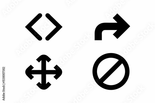 Essential UI Icons Set Directional Arrows Move Redirect and Prohibition Modern Symbol Collection Vector