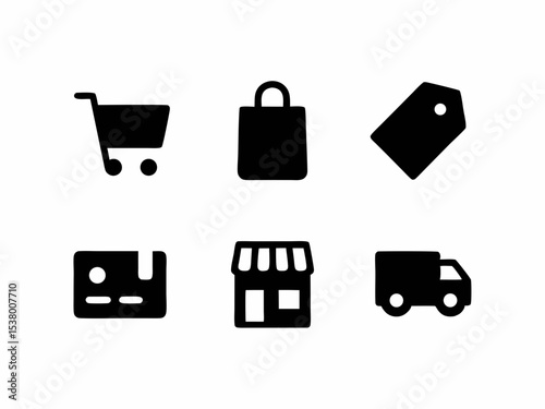 E commerce Icons Shopping Cart Bag Store Credit Card Price Tag Delivery Truck Symbols for Online Retail and
