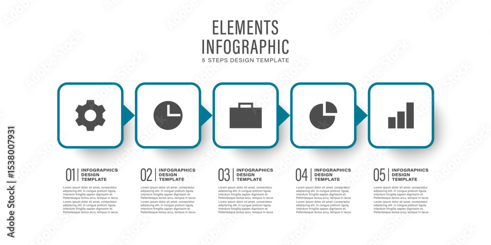 Minimalistic Infographic Template. Five Steps or Processes Infographic Layout with Icons Minimalistic Infographic Template. Five Steps or Processes Infographic Layout with Icons