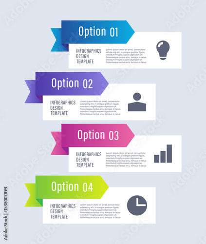 Vertical infographic template with four steps and arrows. Vector infographic layout for presentation slides