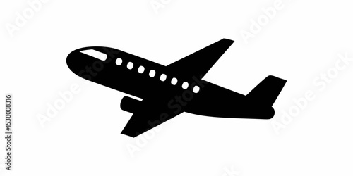 Black Airplane Silhouette Taking Off Aviation Flight Transport Air Travel Icon Commercial Jet Design Airport